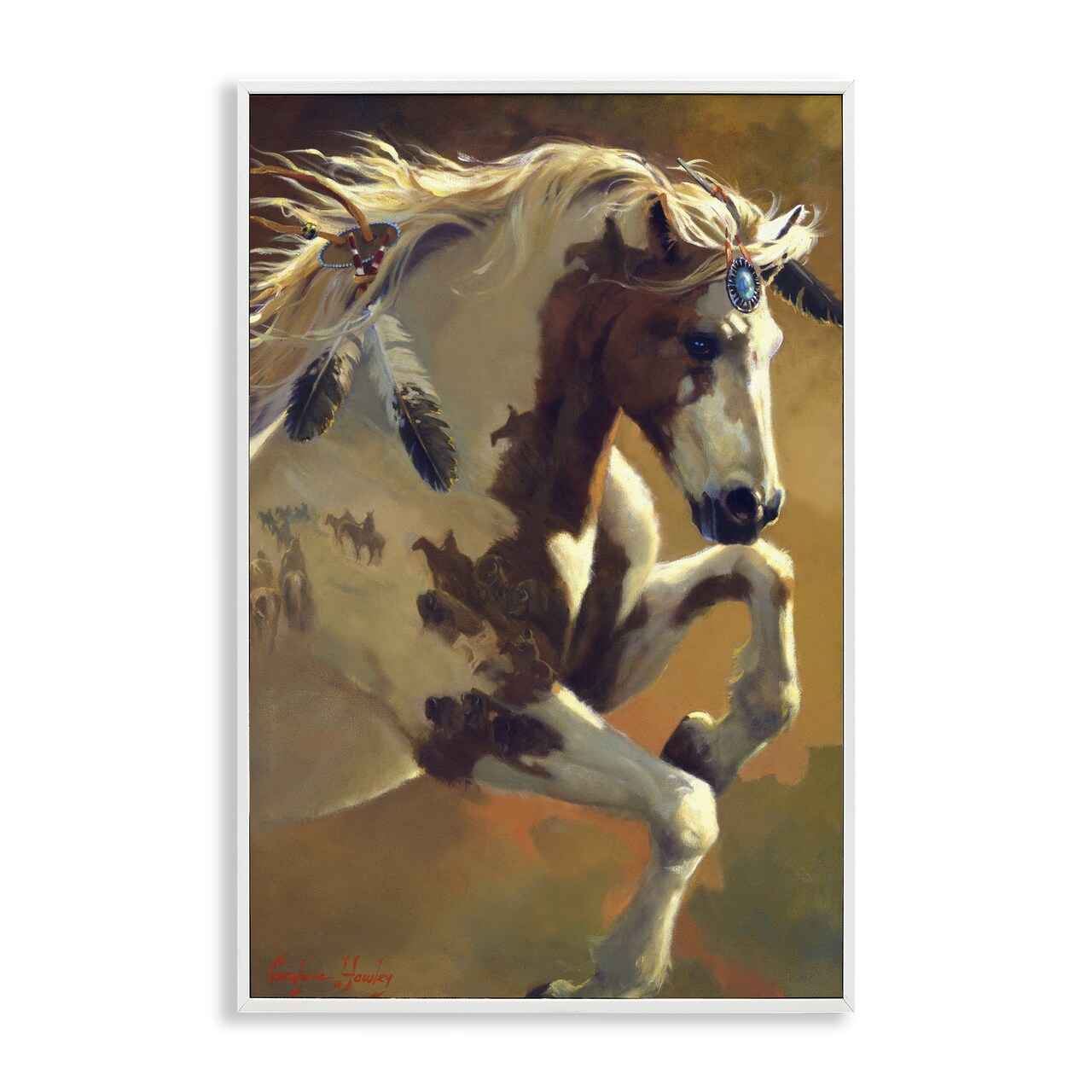 Stupell Industries Rearing Horse with Feather Adornments Framed Giclee By Carolyne Hawley